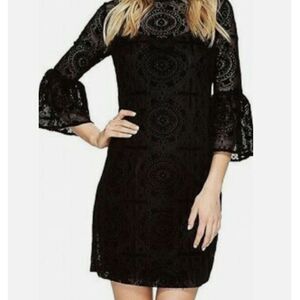 Calvin Klein Black Velvet Lace Mini Shift Dress Size 10 Coquette Gothic